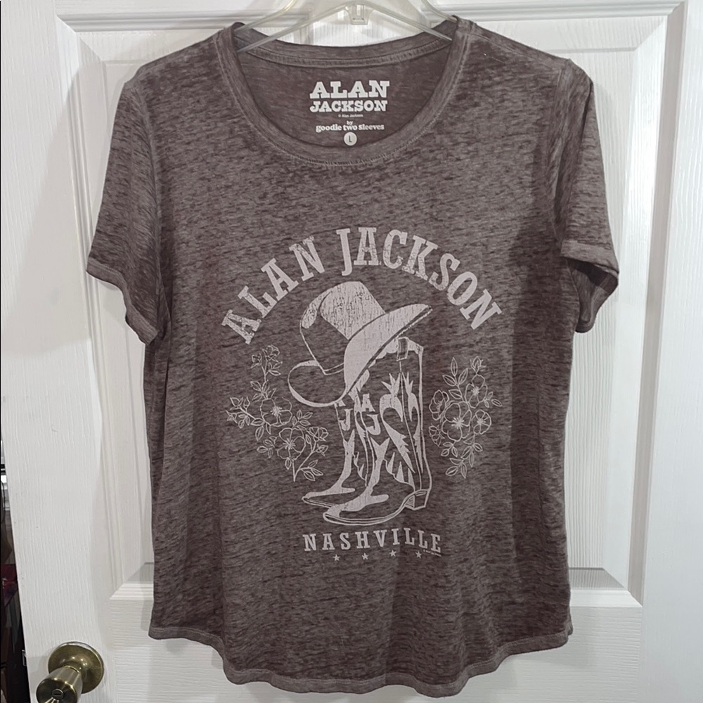 Alan Jackson Nashville Heathered Brown Graphic T-Shirt Size Large Ladies